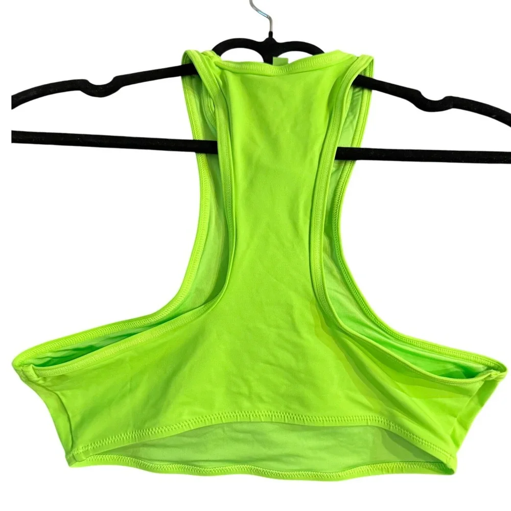SKIMS Recycled Swim High Neck Racerback Top Neon Green NWT Medium‎
